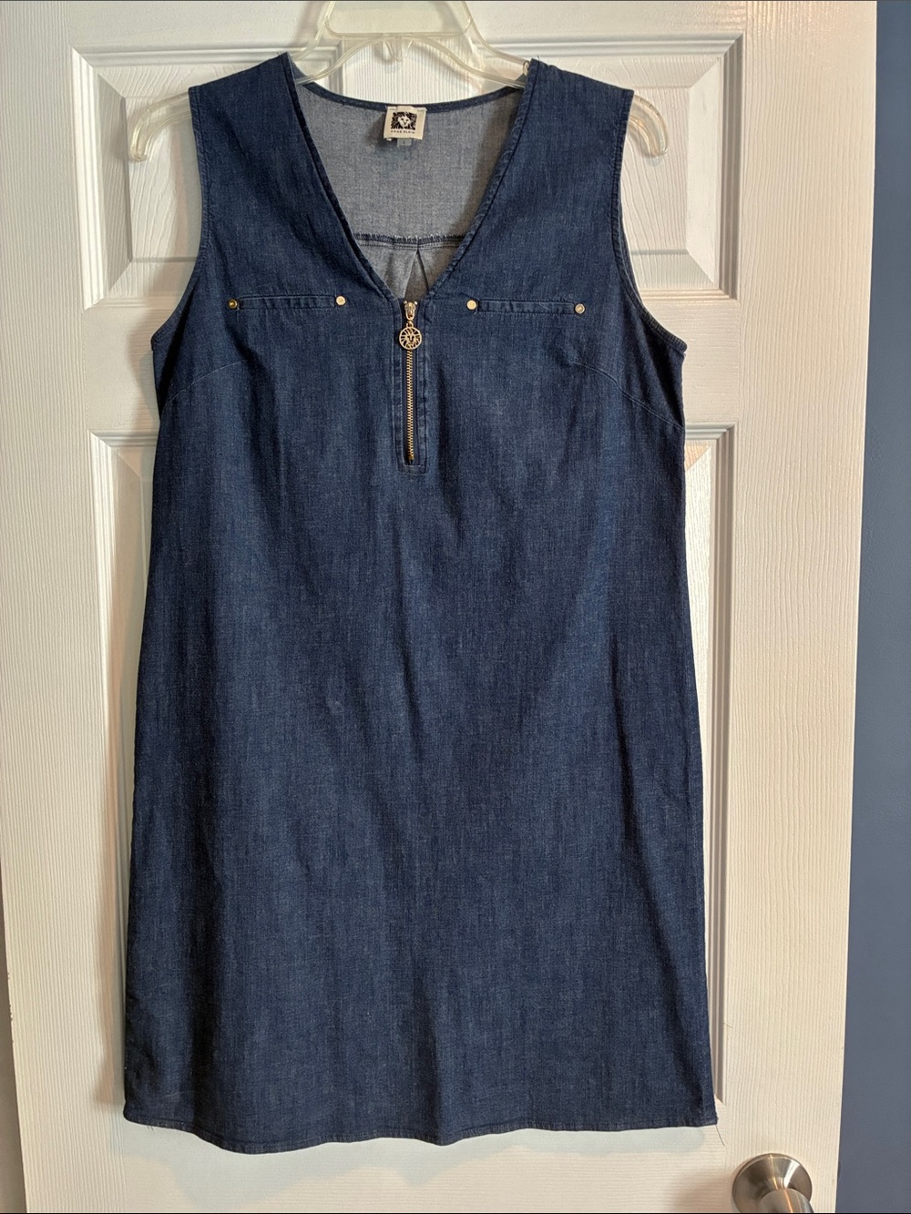 Anne Klein Soft Denim Sleeveless Dress with Quarter Zip Front, Size 4, Blue